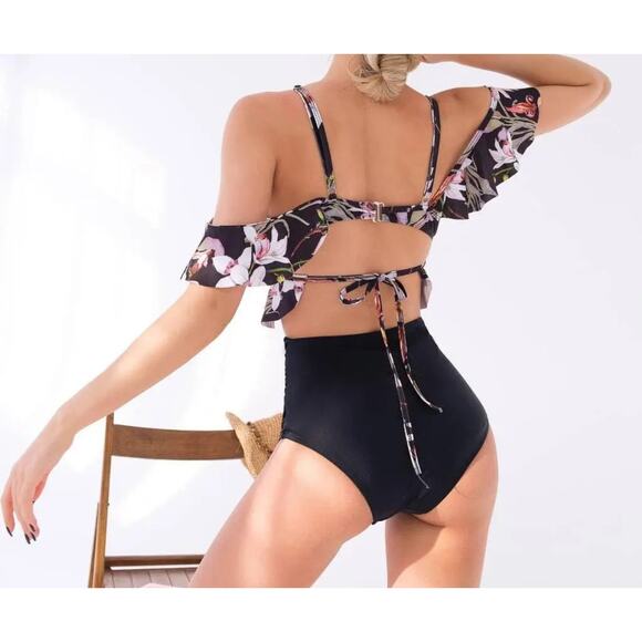 NWOT Amazon Bathing Suits Ruffle Off Shoulder Bikini & Swimdress Bundle Size L - Picture 3 of 6